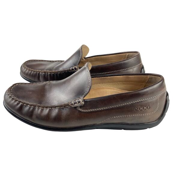 Ecco Brown Leather Slip On Men Loafers Size 42 / 8 - Picture 4 of 8